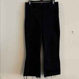 Spanx Cropped Flare Raw Hem Black Denim Jeans Size Large